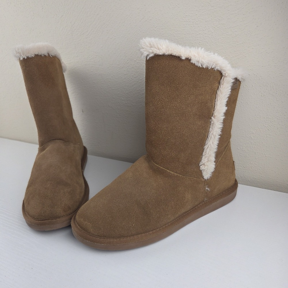 Minnetonka Boots Suede Leather Faux Shearling Slip On Sherpa Lined Women Size 10